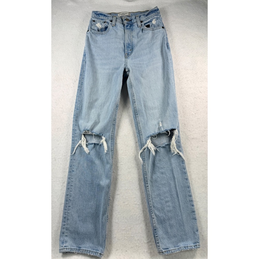 Abercrombie & Fitch 90s Ultra High Rise Straight Ripped Jeans Light Wash 25 0R